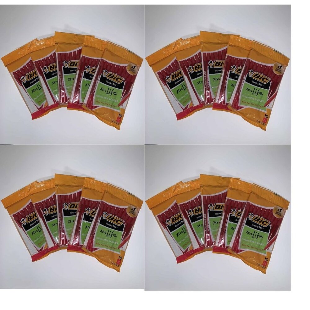 BIC Round Stic Xtra Life Ballpoint Pens, Red ink 200 pcs, 20 Pack